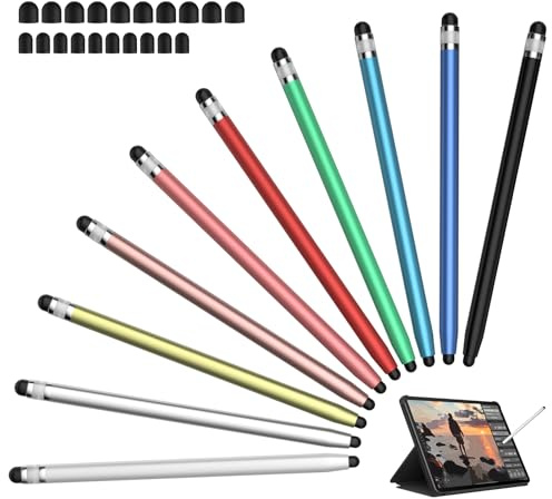 Universal 10 Pack 2-in-1 capacitive Stylus Pens for Touch Screens, 20 Tips | High Sensitivity Tablet Pen for iPad/iPhone/Android/Tablet/Samsung/Huawei/Lenovo/Switch/Kindle/Fir HD Tablet, Multicolor