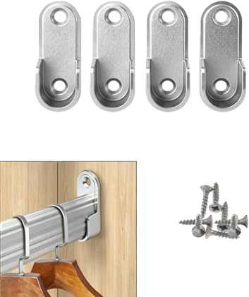 EYVRPAU Support de Tringle Penderie, 4 Pièces Fixation Robuste pour Barre à Vêtements d'Armoire, Maintien Sûr, Installation Facile avec 8 Vis