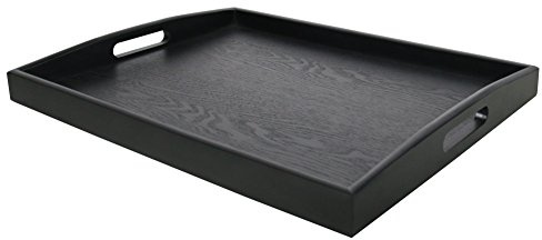 Bandeja de Madera Grande Rectangular de Madera Negra para desayunar con Asas (Grande)