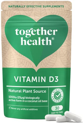 Vitamin D3 – Together Health – 1000iu Vitamin D3 – from Wild-Grown Lichen – Vegan Friendly – Made in The UK – Pack of 3-90 Vegecaps