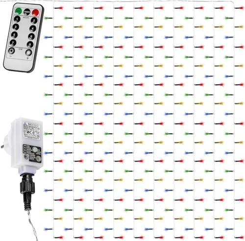 VOLTRONIC LED Lichtervorhang, innen und außen, IP44, Fernbedienung, Größen- und Farbwahl, 3x3 m 300 LEDs, bunt