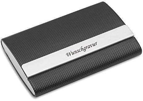 Schmalz® Visitenkartenetui Visitenkartenbox mit Gravur Lederoptik Aluminium graviert