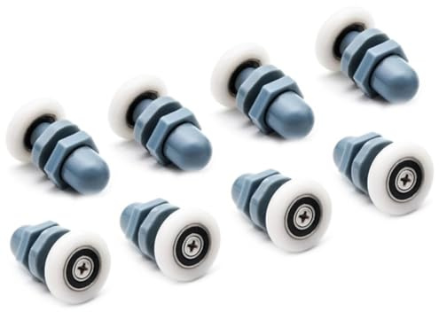 8 Stück Duschtürrollen 20mm, Laufrollen mit Schrauben, Geräuscharme, Grau | Kunststoff Nylon Edelstahl, Verschleißfeste, Ersatz für Obere und Untere Rollen der Duschtür, für Schiebetüren Fenster Möbel
