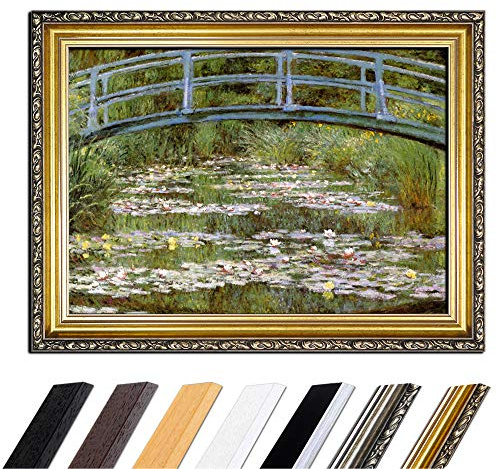Bilderdepot24 Bild mit Rahmen - Claude Monet Die japanische Brücke 50x40 cm - Gerahmtes Leinwandbild Alte Meister - Antiker Rahmen Gold Barock, Klassisch