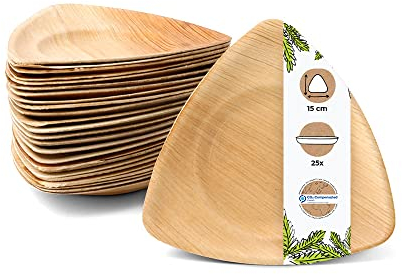 BIOZOYG Palmware - Piatti di Foglia di Palma Sostenibili I Piatti Monouso triangolari 15 cm I Piatti per Feste 100% compostabili I Stoviglie di Foglia biodegradabili I Stoviglie Monouso 25 pezzi