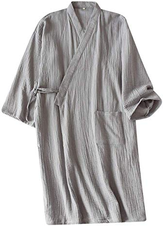 Schlafrock Kimono Herren Männer Pyjama Frühling Sommer Herbst Schlafanzug Baumwolle weich Gemütlich Lange Ärmel Sleepwear modern Schlafshirt Casual Morgenmantel Sleepshirt für Bad Schlafen zu Hause