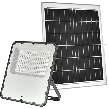 LEDUNI Foco LED Solar Exterior 200W Negro 18000LM IP66 Impermeable Luz Blanca 6000K Ángulo 120º Con Placa Solar y Mando Remote Jardín Patio Terraza Camping [Clase de eficiencia energética A+]