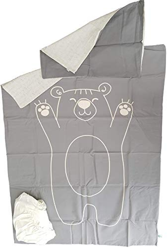 lupilu Pure Collection - Set di biancheria da letto per neonati, in puro cotone biologico, motivo orso, 135 x 100 cm, lenzuolo con angoli 65 x 130 cm, federa 40 x 60 cm