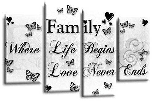LR Family Quote Canvas Art Picture Grey White Black Love Home Split Wall Panel Print