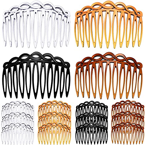16 Stücke Haarkamm Kunststoff Haar Seitenkamm Französisch Twist Kamm Haarspangen Braut Hochzeit Schleier Kamm Zähne Haarspange Kämme (Schwarz, Transparent, Licht Kaffee, Dunkler Kaffee) | Dekorative Haarkämme, Kunststoff-Drehung, rutschfeste Zähne, sicherer Halt, tägliches Styling, 4 Farben
