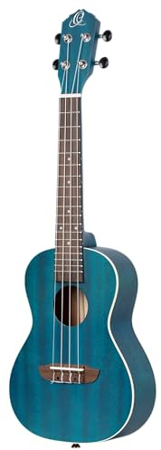 Ortega Guitars, 4-String Earth Series Concert Left-Handed Ukulele, Transparent Ocean Blue, Acoustic (RUOCEAN-L)