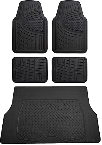 FH Group Premium Liners Tall Channel Trimmable All Weather Rubber Full Set Car Floor Mats (Black) w. Trimmable All-Season Cargo Liner (Black) - Universal Fit for Cars Trucks and SUVs
