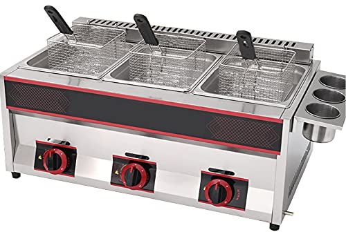 Deep Fryer Friteuse à gaz Professionnelle, réservoir de friteuse à gaz 12L/18L Friteuse à croustilles de Poulet en Acier Inoxydable avec cuillère à Panier pour Cuisine de Restaurant Commercial
