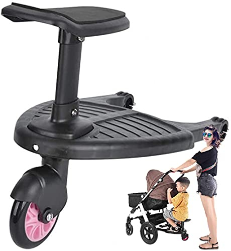 MJZYP Patinete Universal para Cochecito, Mini Tabla De Ruedas para Cochecito De 360 °, Tabla De Cochecito, Gemelos Carro Bebé Dos Niños Placa Pie Sentado Asiento Cochecito Accesorio Pink