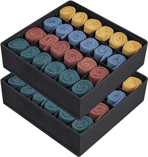 joyoldelf 2 Paquetes Textil organizadores cajón divisores, 24 Celdas Plegable Ropa Interior Cajas de Almacenamiento para almacenar Calcetines, Bufandas, Sujetador