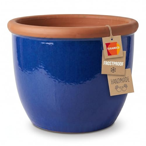 Teramico Pflanztopf Farmer aus Keramik frostfest (Royal Blau, 27cm x 21cm) | Massiver und handglasierter Blumentopf: in verschiedenen Farben und Größen erhältlich, mit integriertem Abwasserloch.