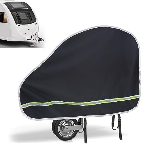 Coverify Caravan Hitch Cover, Heavy Duty Waterproof Oxford fabric, Universal Tow Hitch Cover with Reflective Strips, Towing Protector Towbar Cover for Caravans & Trailers, Black