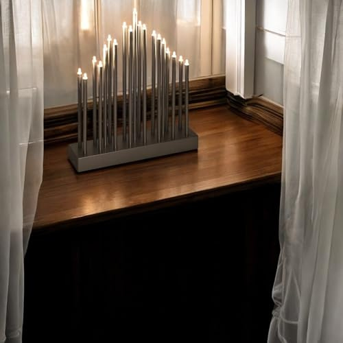 Dapo Klassische LED Stimmungsleuchte 19 flammig batteriebetrieben Lichterbogen H: 28cm Weihnachts-Deko-Lampe Fensterbeleuchtung (Titan-Pyramide)