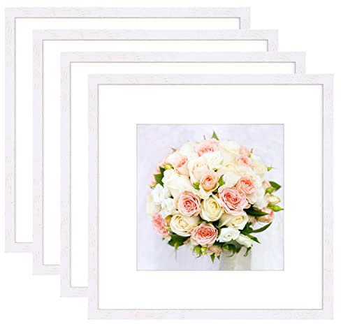 YEEPHAN Weißer 30x30cm Bilderrahmen, Display 8x8inch(20x20cm) Bild mit Passepartout für 30x30cm ohne Passepartout4er Pack