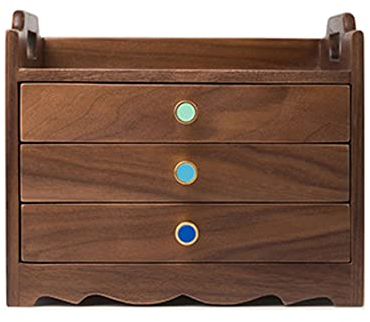 Schmuckschatulle Hölzerne Schmuckschatulle for Frauen, Organizer-Schachtel von Einzelholz-Holz mit 3 Schubladen for Schmuck, Uhren, Halskette, Ring, Aufbewahrungsbox, schwarze Walnuss Schmuckschrank