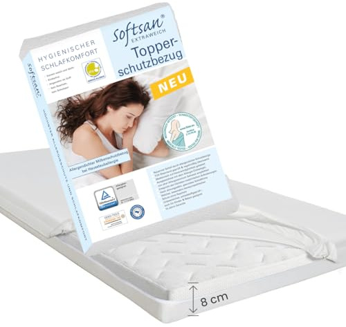 Softsan Extraweich Allergiker Matratzenbezug für Boxspring Topper milbendicht, Höhe 8 cm, Encasing zum Milbenschutz für Hausstauballergiker milbenkotdicht (160 x 200 x 8 cm)