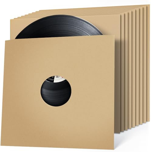 VKheroKV GU-YO Durable Thick Kraft Brown Covers Record LP Jackets Cardboard with Center Hole 10 Pack (12 inch) …