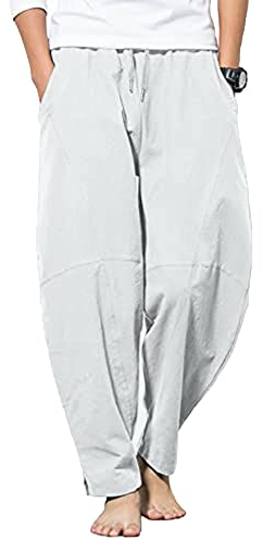 YAOBAOLE Herren Leinen Hosen Summer Beach Hose Männ Lässig Einfarbige Yoga Hose Hellgrau 3XL