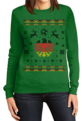 Deutschland Adler Fussball WM Ugly Christmas Frauen Sweatshirt Small Grün