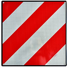 Spanien Warntafel aus Aluminium | Warnschild für Fahrradträger und überstehende Ladung | mit spanischer Typengenehmigung | rot-weiß | 500 x 500mm | Reflexionsklasse RA2/C | Wohnmobil Wohnwagen
