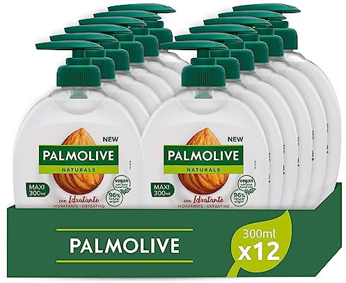 Palmolive Sapone Liquido Mani Latte e Mandorla Confezione da 12 x 300 ml | detergente idratante per le mani | ingredienti al 96% di origine naturale* | 95% con formula biodegradabile