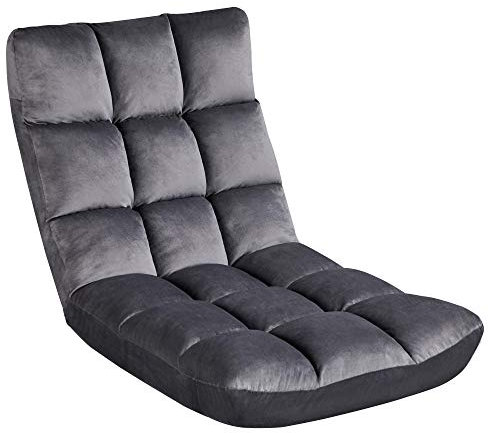 Yaheetech Floor Chair with Back Support, Comfy Floor Sofa for Adult, Floding Lounge Chair with 14 Adjustable Positions for Lounge, Gaming Reading and Meditation, Gray