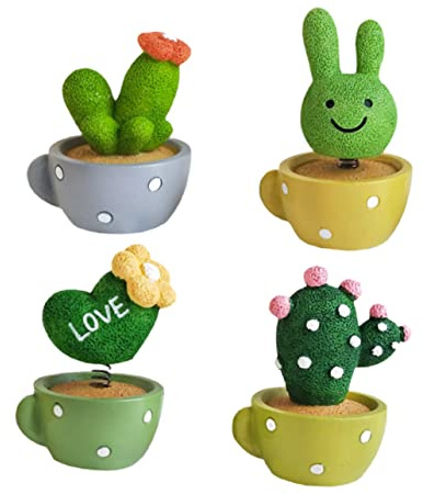 Abaodam 4 Pièces Ornements De Voiture De Printemps Topper De Gâteau De Mariage Figurines De Gâteau Danniversaire Pot De Bonsaï Miniature Cactus Résine Gâteau D'anniversaire