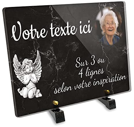 OCAP-FUNERAIRE.COM Grabschild, rechteckig, mit Foto, personalisierbar, aus Plexiglas, Motiv Kleiner Angelot, verschiedene Größen, Dicke 6 mm, personalisierbar auf mehrere Linien, 30 x 20 cm