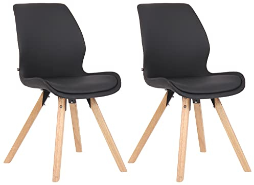 CLP 2er Set Stuhl Luna Kunststoff I Stoff I Samt I Kunstleder I Lehnstuhl mit Holzgestell, Farbe:schwarz, Material:Kunstleder