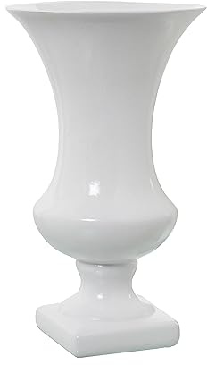 DRW Vase mit Fuß aus Keramik in Weiß, glänzend, 19 x 19 x 33 cm