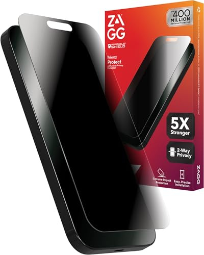 ZAGG Glass Elite Privacy iPhone 15 Pro Max Screen Protector - 5X Stronger with Reinforced Edges, 2-Way Privacy Filter, Scratch & Smudge-Resistant Surface, InvisibleShield, Easy to Install