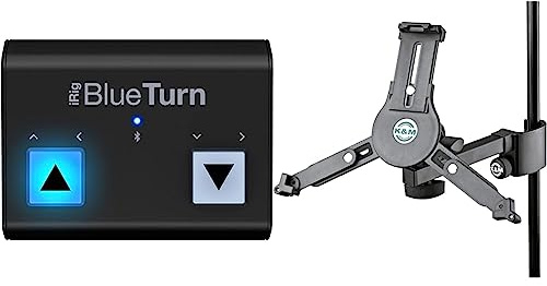 IK Multimedia iRig BlueTurn, Schwarz/Weiß & K&M 19791 Tablet-PC-Halter Schwarz, Kunststoff - schwenk- und drehbar, individuelle Größe - Zubehör für Mikrofon-Stative