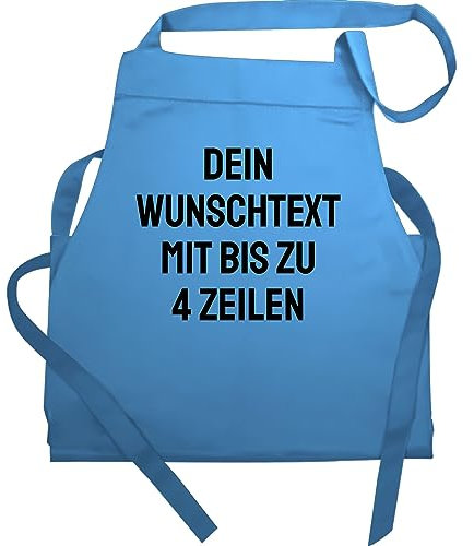 Schürze - Aufdruck selbst gestalten - Wunschtext I Eigener Text I Personalisierter Text I Custom Text - 60x87 - Hellblau - personalisierte kochschürze damen 4 zeilen name grillschürze