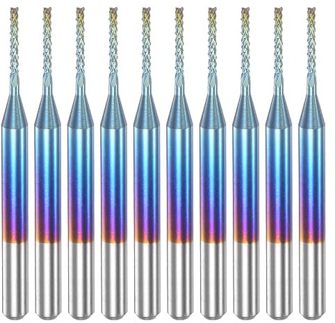 uxcell 10pcs End Mills CNC Router Bits 1/8 Shank 1mm Blue Coated Tungsten Carbide Milling Cutters for PCB Acrylic Wood Aluminum Metal