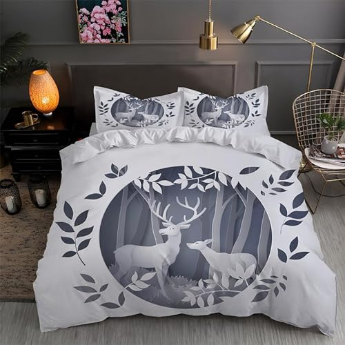 MAQUE Weiß BettwäSche Set Elch BettwäSche 135x200, WendebettwäSche und Kissenbezug 80x80, Weiche & Angenehme & Atmungsaktive Mikrofaser BettwäSche-Sets mit ReißVerschluss