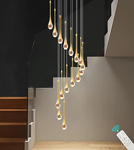 LáMpara De ArañA De Cristal Con Forma De Gota De Lluvia En Espiral Dorada,LáMpara Colgante De Escalera Led Regulable Moderna,Lamparas Techo Colgantes De 16 Luces Para La Villa,Escaleras,VestíBulos