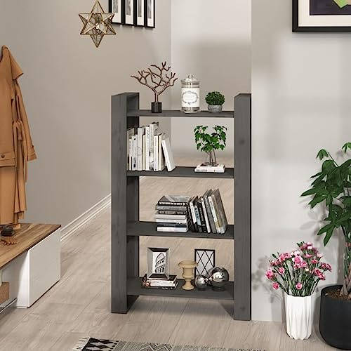 CKioict Eckvitrine Modernes Standregal Wohnzimmermöbel Bücherregal/Raumteiler Grau 80x35x125 cm Massivholz Kieferfür Wohnzimmer, Schlafzimmer, Büro