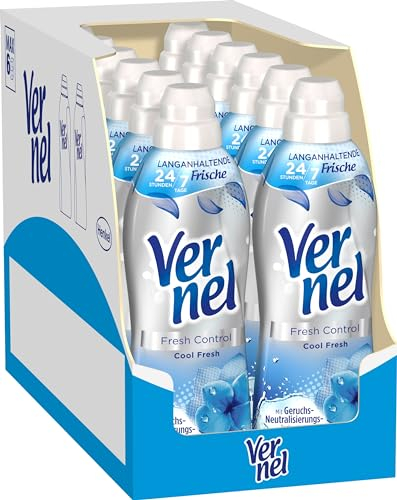 VERNEL Fresh Control Cool Fresh Weichspüler 444WL (12x37 Waschladungen), Wäscheduft für 24/7 langanhaltende Frische mit Geruchs-Neutralisierungs-Technologie, recycelbare Flasche