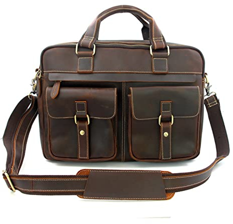Vintage Herren Leder Aktentasche, mittlere Business-Tasche mit Griff, Laptop-Fach, Dokument-Büro-Tasche, Laptop-Aktenkoffer I Damen- und Herrenbeutel (braun) (Color : Brown, Size : A)