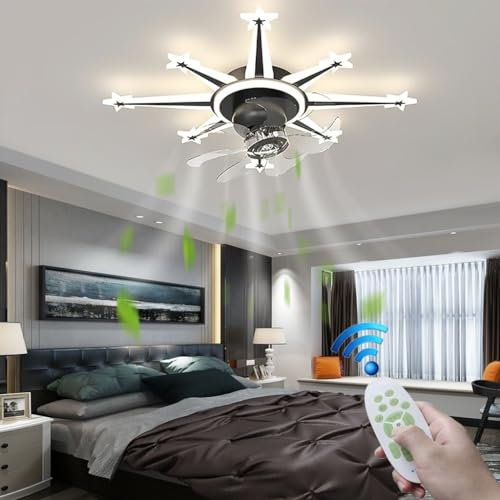 LYSDjia Modern Ceiling Fans with Lights and Remote Dimmable Low Profile Ceiling Fan Flush Mount Bladeless Ceiling Fan Stepless Color Temperature Change and 6 Speeds Quiet DC Motor For Bedroom Living R