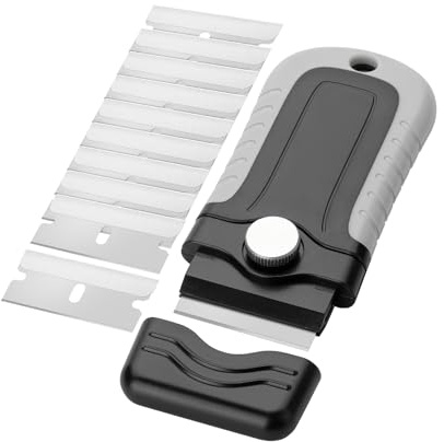 Bates- Razor Blade Scraper, Grey, Locking Razor Scraper Set with 10 Extra Stainless Steel Blades, Window Scraper, Scraper Tool, Glass Scraper, Scraper Blades, Paint Scraper Blade Scraper for Cleaning