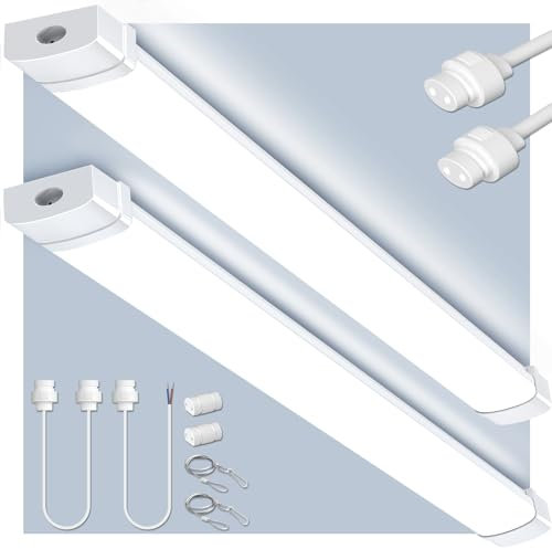 Bellanny 120CM Pantalla LED Lineal Tubos integrado 40W 4000LM Conectables Fluorescente Luminaria Led, 6500K Blanco Fría IP65 Lámparas Batten Light para Oficina Garaje Taller Sotano Baño Cocina,2Pcs