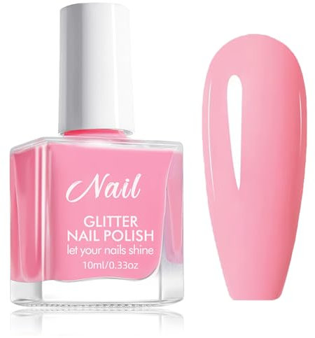 Pink Quick Drying & Long Lasting Breathable Nail Varnish - No UV Lamp Needed, Non-Toxic Water Based Gel - DIY Home Manicure Polish Nails Beauty (Pink, 10ML)