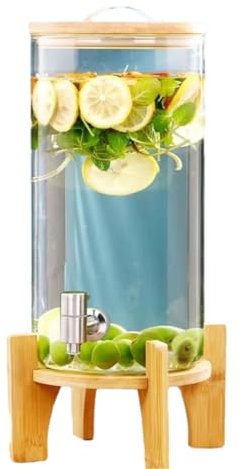 Grande brocca per acqua con rubinetto, dispenser per bevande in vetro con coperchio, per cocktail, bevande calde e fredde, barile di vetro a prova di perdite, 12 l