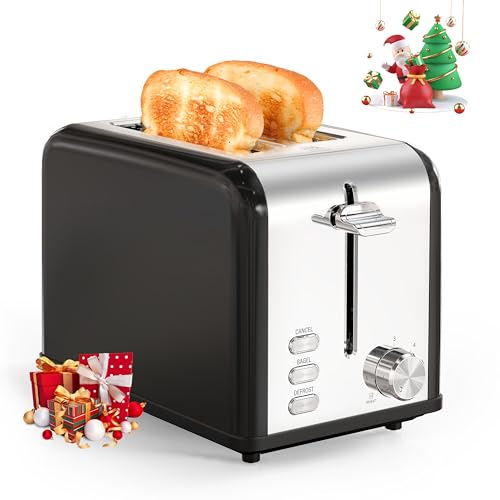 YSSOA Stainless Steel Toaster 2 Slice with Extra Wide Slot & Removable Crumb Tray, 6 Shade Settings and Bagel/Defrost/Cancel Functions, Compact Oven, for Various Bread & Waffle, Black (Pack of 1)